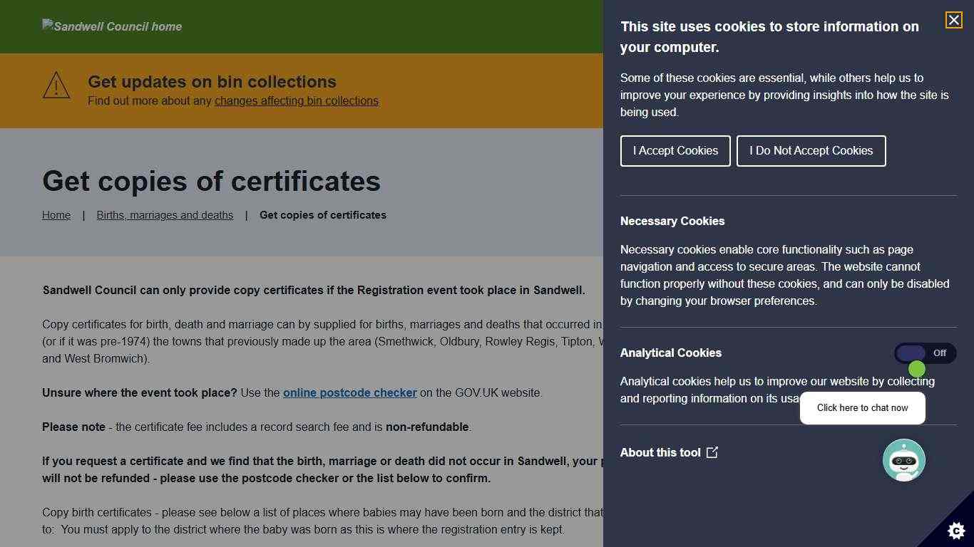 Get copies of certificates | Sandwell Council