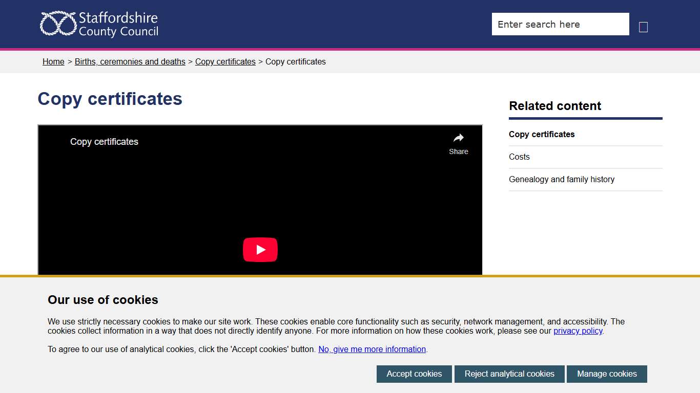 Copy certificates - Staffordshire County Council